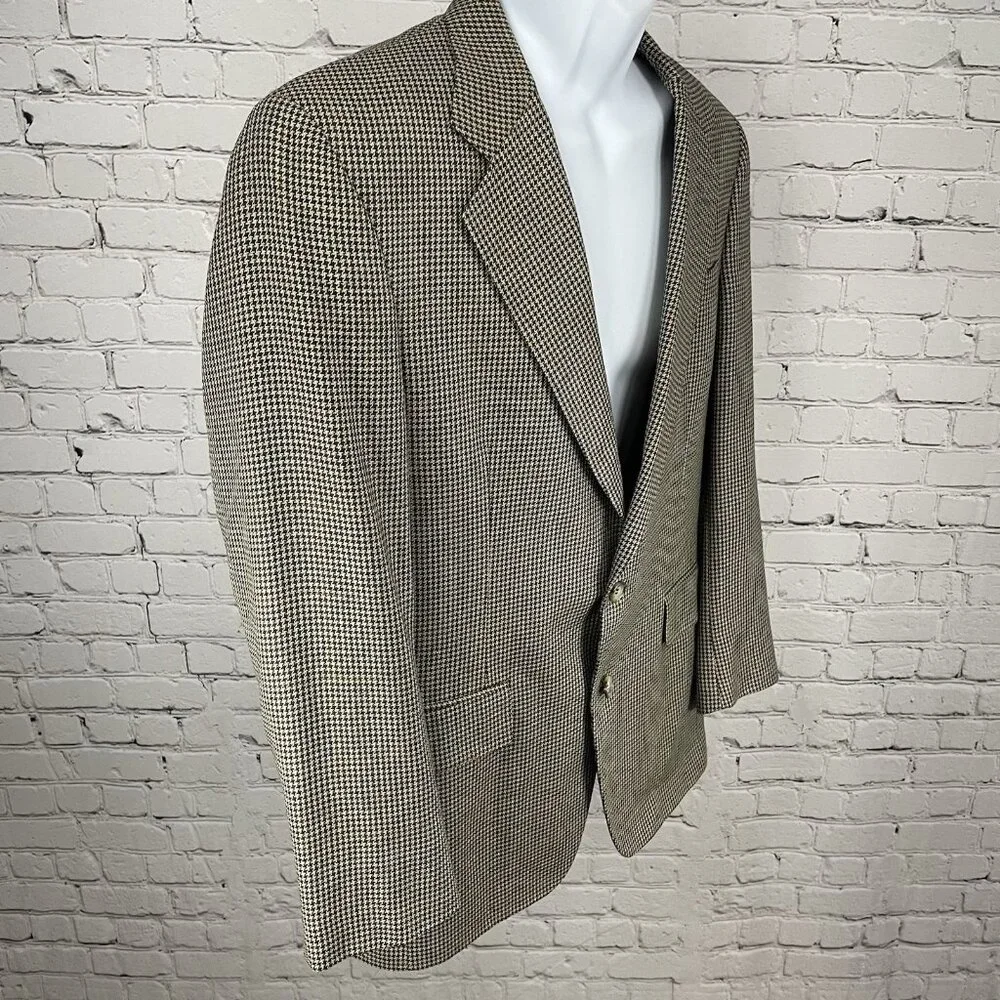 Jos A Bank Executive Collection Brown Houndstooth Silk Wool Blazer Sportcoat 40R